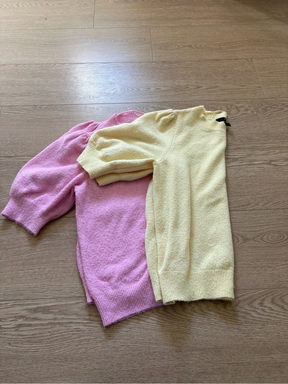 2 Vero Moda Puff-Sleeve Doffy Sweater - Pink & Pale Yellow